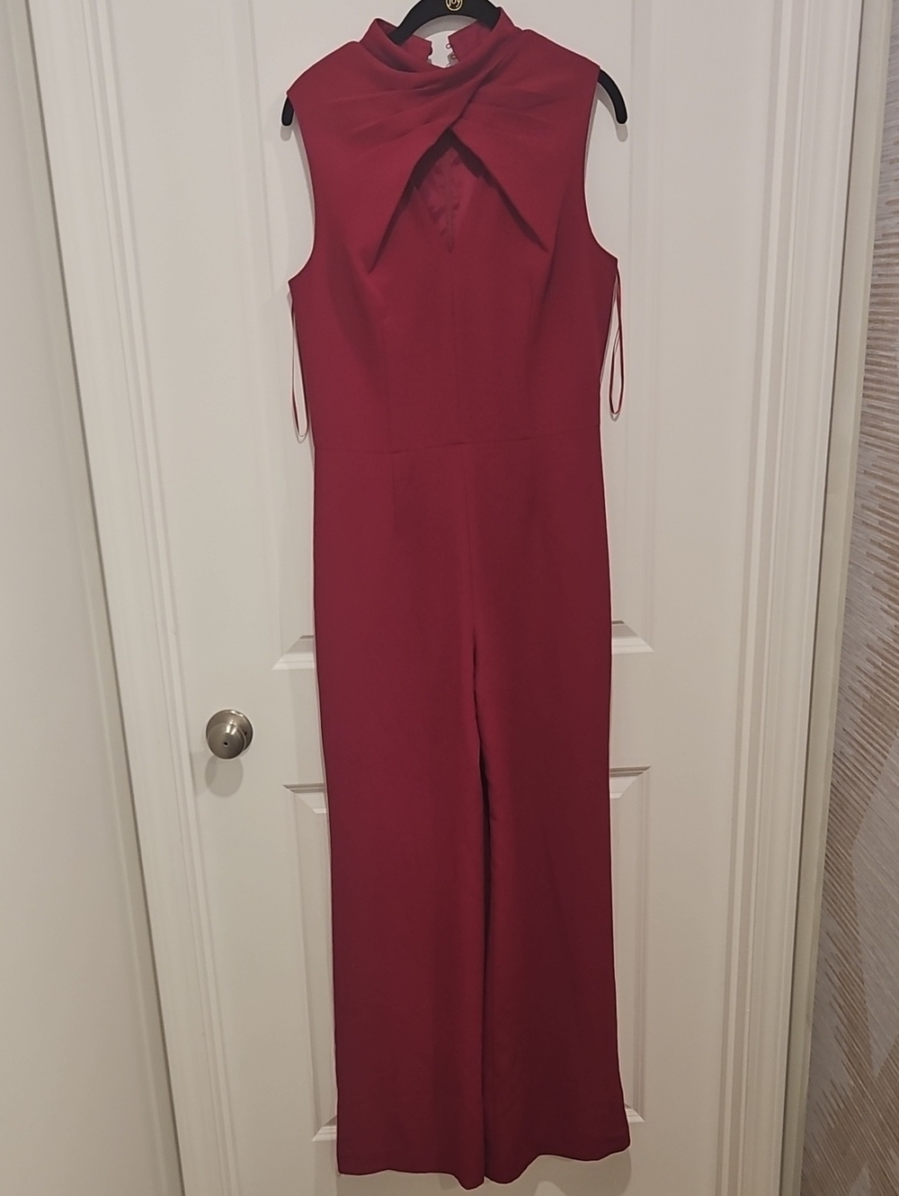 Trina Turk Sleeveless Bow-Neck Wine Jumpsuit